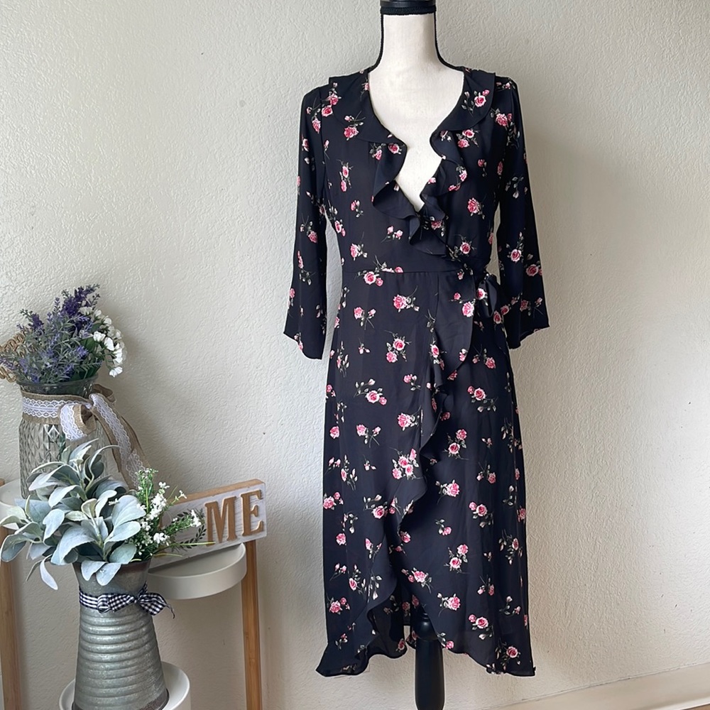 FOREVER 21 Floral Midi Black DRESS